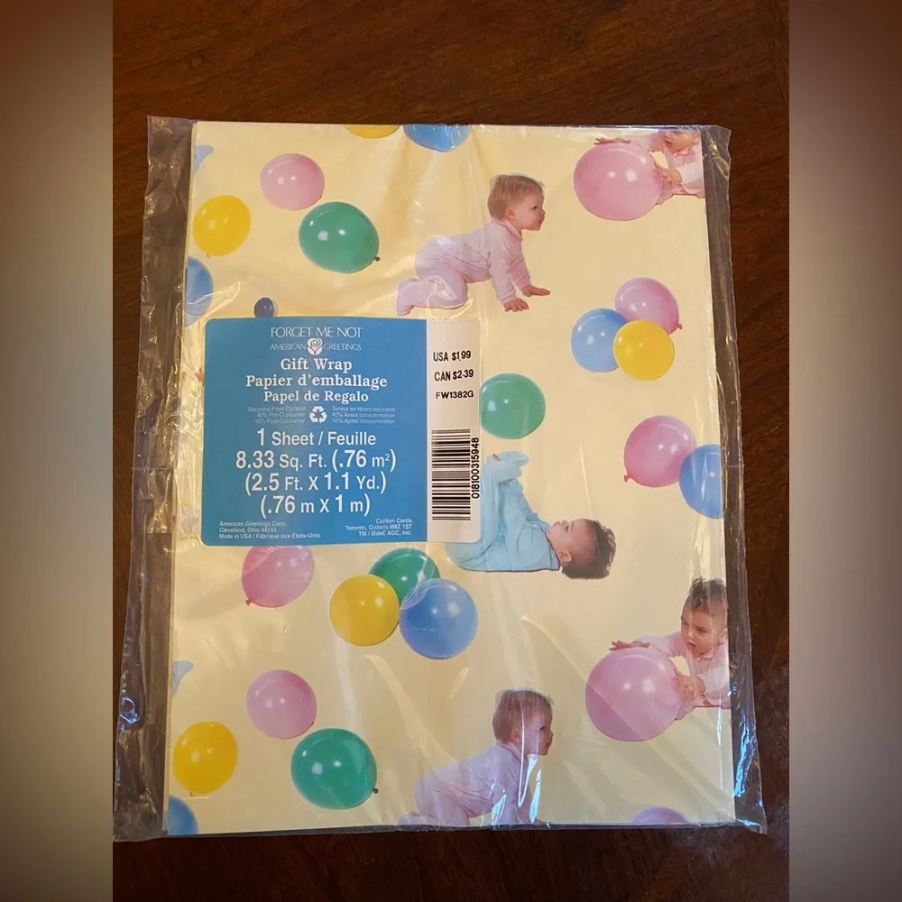 Vintage 1994 Baby Gift & Baby Shower Gift Wrap Forget Me Not American Greetings